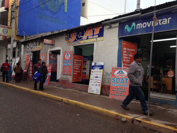Há diversos pontos em Juliana/Peru onde vendem o SOAT 