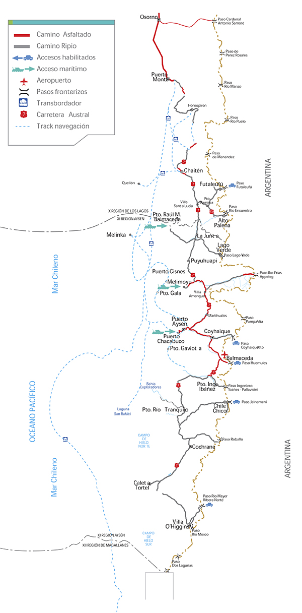 Mapa resumido da Carretera Austral (clique na imagem para ampliar)